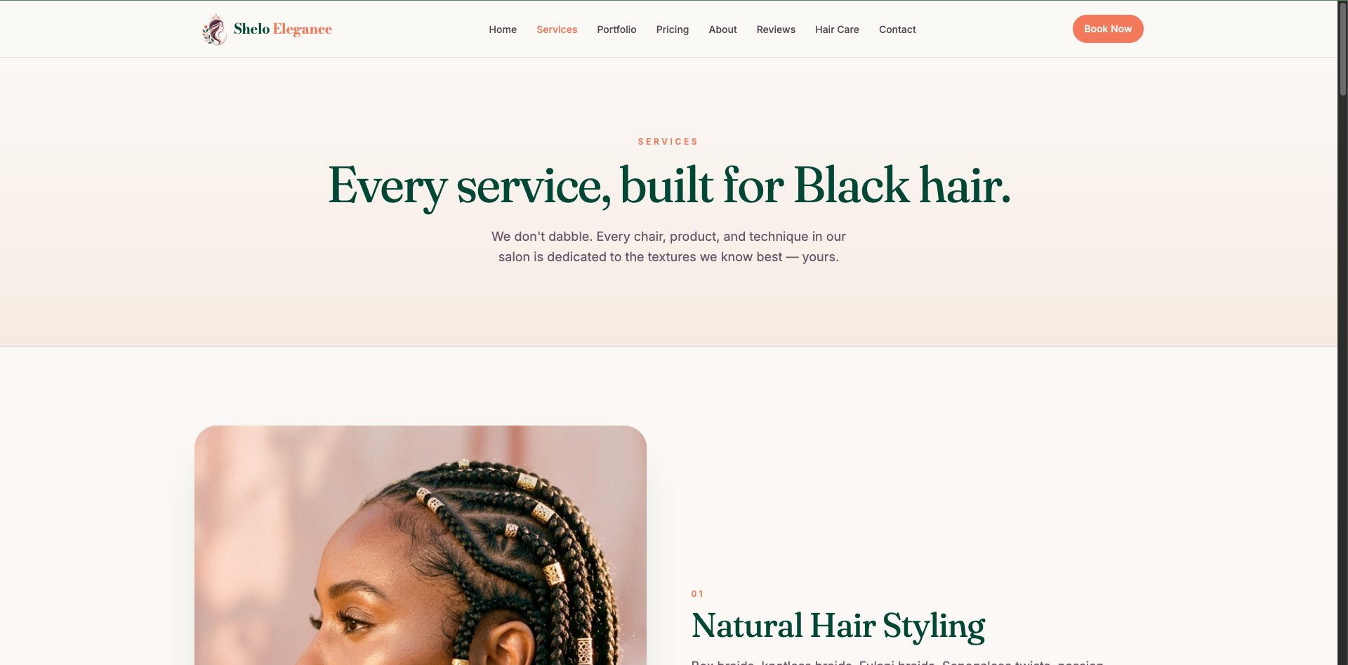 Shelo Elegance – Salon & Beauty Website screenshot 2